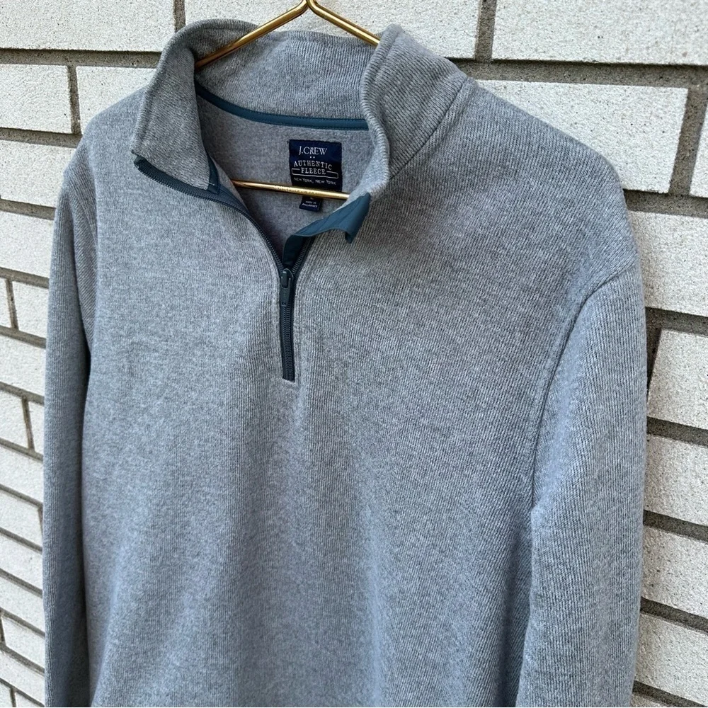 J. Crew Heather Light Gray Marled Fleece Half Zip Pullover
